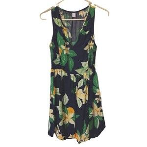 Old Navy Dress Womens Small Blue White Tropical Floral Knee Length Sleevless